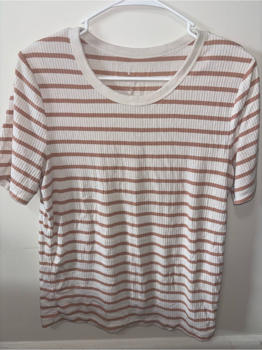a new day Ribbed Short-Sleeve Tee in Cream and Tan Stripes